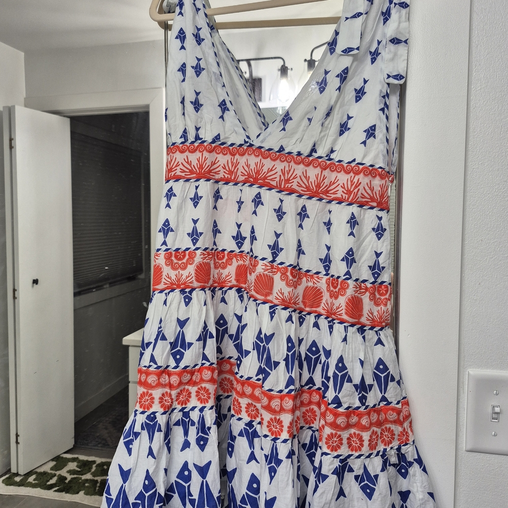 FARM Rio Blue and Red Sleeveless Maxi Sundress